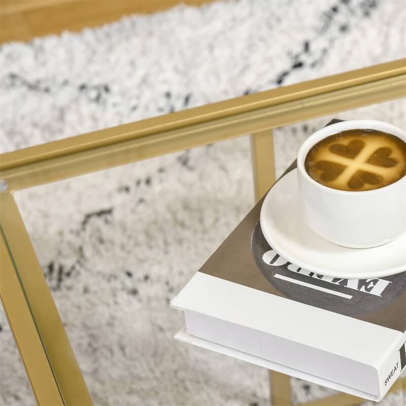 Coffee Table,Tempered Glass Coffee Table with 2 Square Tabletops