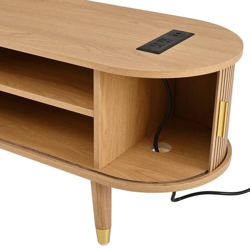 Mid-Century Modern Fluted TV Stand with Charging Station and Ample Storage for TVs Up to 80"