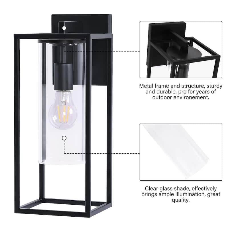 2 Pack Metal 1-Light Clear Glass Outdoor Wall Sconce Light