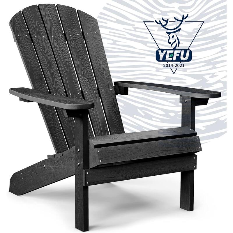 WINSOON All Weather HIPS Outdoor Plastic Adirondack Chairs - Black