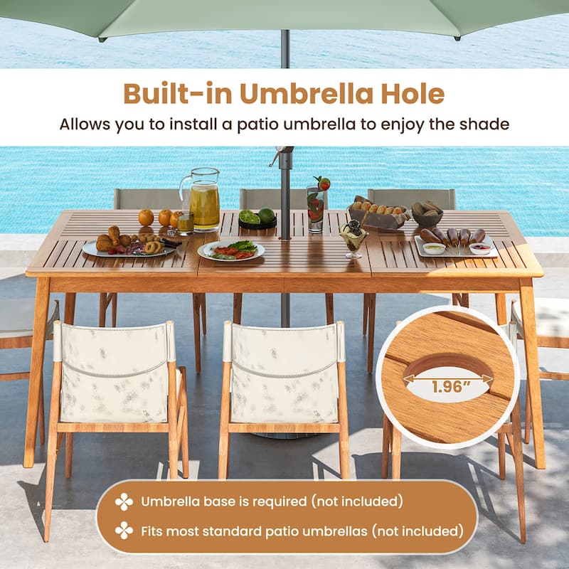 Gymax 8-Person Outdoor Acacia Wood Dining Table w/ 1.96'' Umbrella