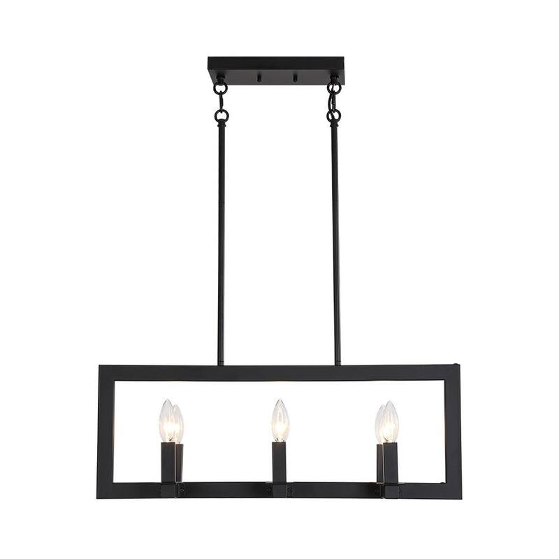 Modern Farmhouse 6-Light Black Rectangle Island Pendant Textured Glass
