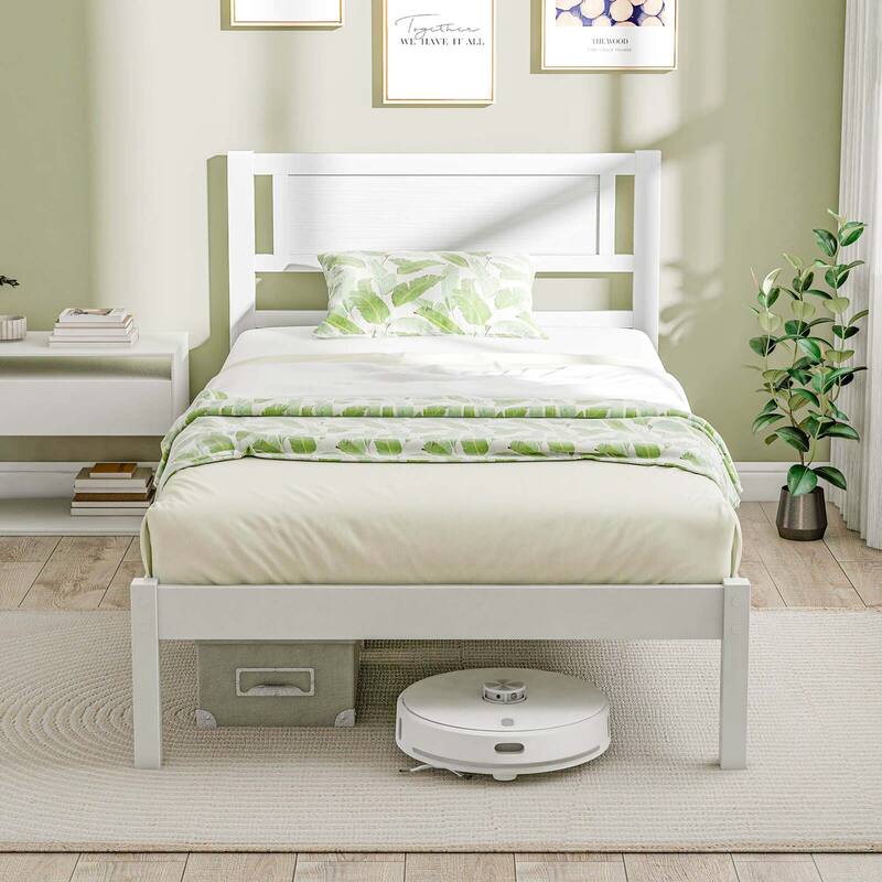 Costway Twin/Full/Queen Wooden Platform Bed with 12 Slats Headboard &
