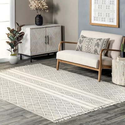 Nuloom Handmade Flatweave Striped Trellis Cotton Fringe Area Rug