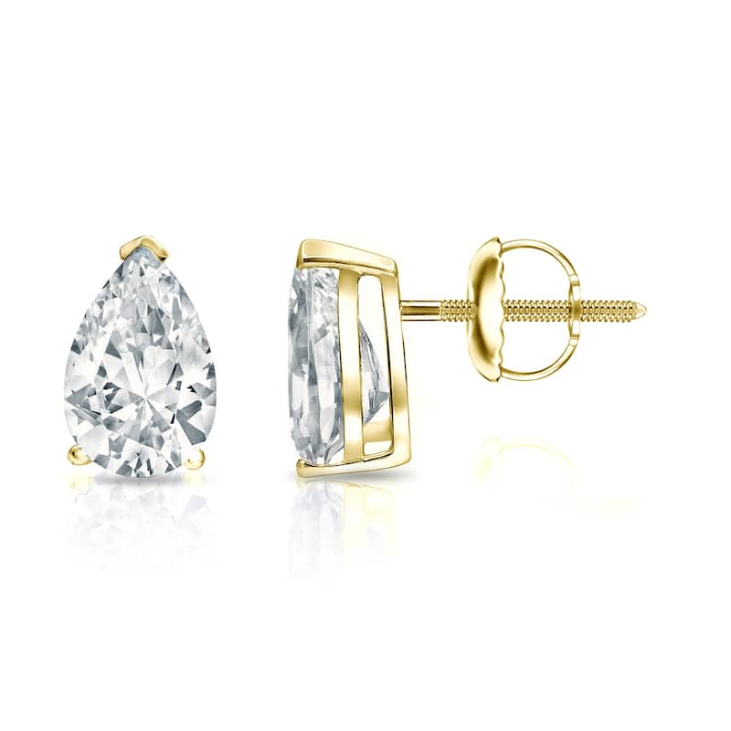 Auriya 14k Gold Lab Grown Pear Diamond Stud Earrings 0.50 to 5.00 ct. tw. V-End Prong Screw-Back (F-G VS) - Yellow - 1.50 ct. tw.