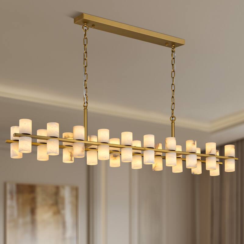 Modern Alabaster Glass Chandelier, Round or Linear Pendant Light with Up & Down Shades, D600-L1370, Copper or Black Finish - 40in - Gold