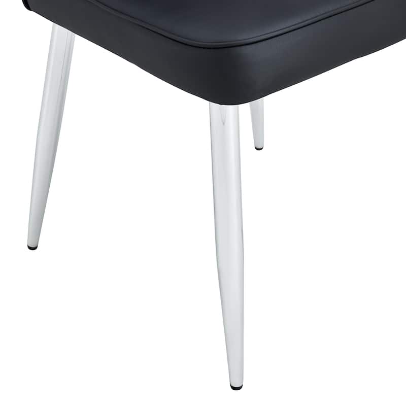 Dining Chairs, Black Pu Leather Curved Backrest And Seat Cushions, Electroplated Metal Chair Legs,A Set Of 4 Chairs.