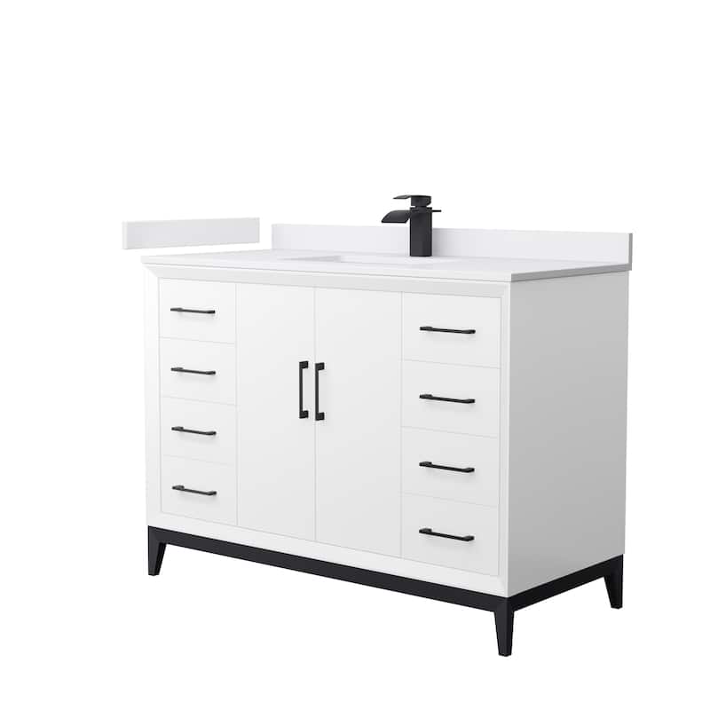 Amici Single Bathroom Vanity Set, Cultured Marble Top - 48-Inch Single - White, Black Trim, White Cultured Marble Top