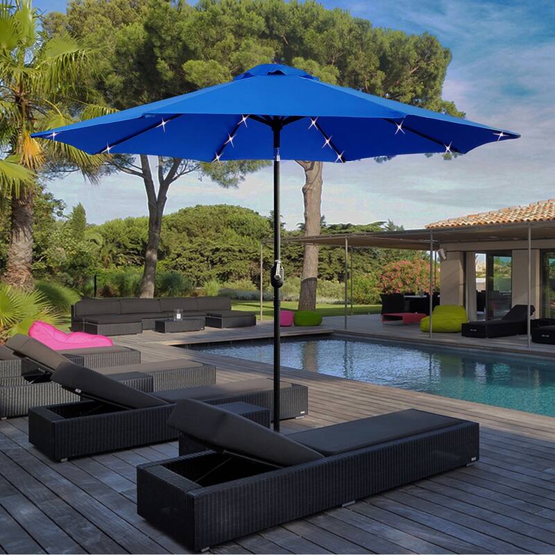 Maypex 9-foot Solar Led Lighted Patio Umbrella with Crank and Tilt - Blue