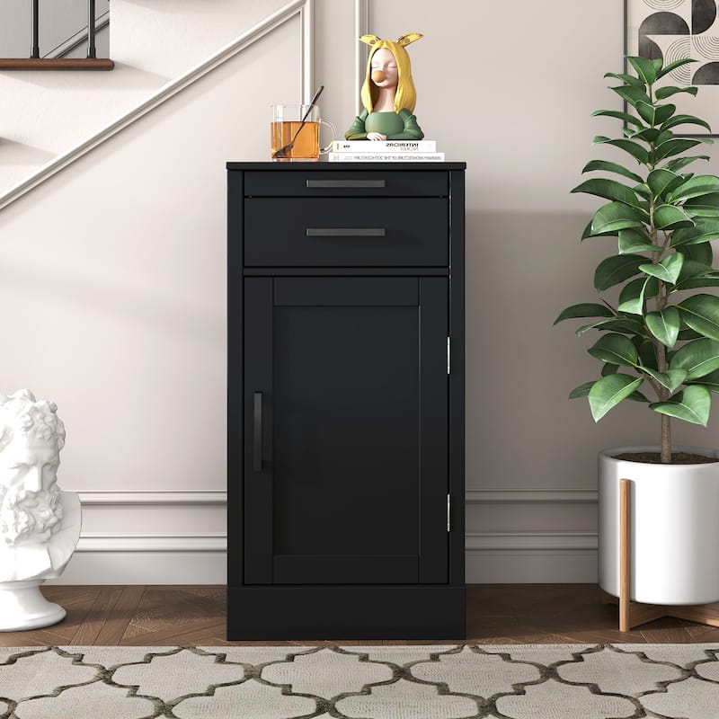 Anmytek Black Bar Cabinet with Drawers and Adjustable Shelf Modern Home Bar Storage