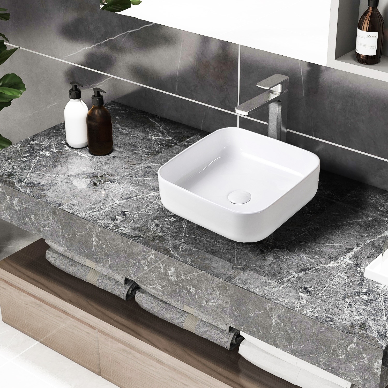 Topcraft 15.38 in. Square White Ceramic Bathroom Vessel Sink - Bed Bath &  Beyond - 36940867
