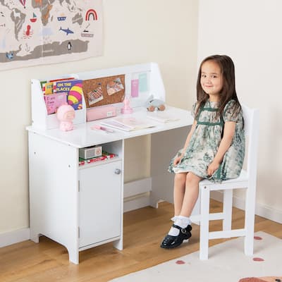 Kids Desk and Chair Set Study Writing Workstation with Bookshelf - On ...