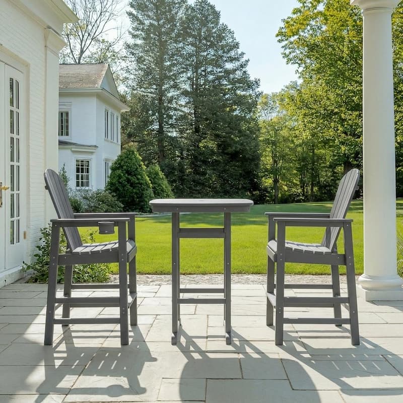 3-Piece HDPE Bar-Height Patio Bistro Set, 42.1" Square High Top Pub Table + 2 Bar Chairs, All-Weather Outdoor Dining Set