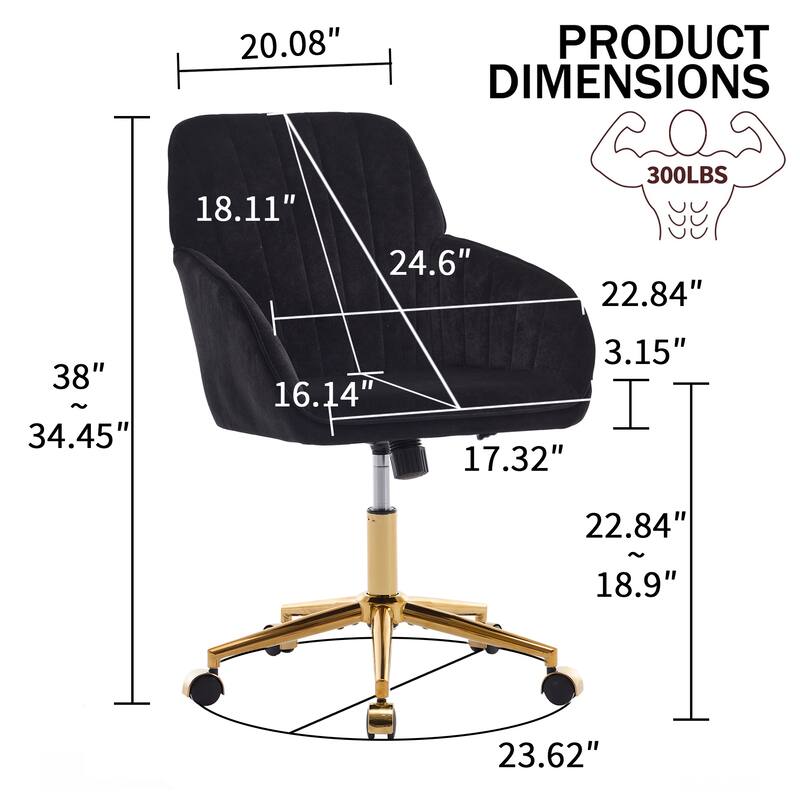 Velvet Office Chair with Golden Base, Ergonomic Backrest, Memory Foam Cushion, and Adjustable Seat for Home or Bedroom