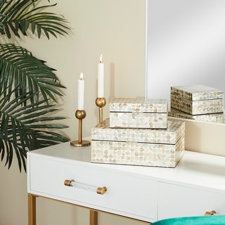 Mother of Pearl Handmade Geometric Box with Hinged Lid (Set of 2)