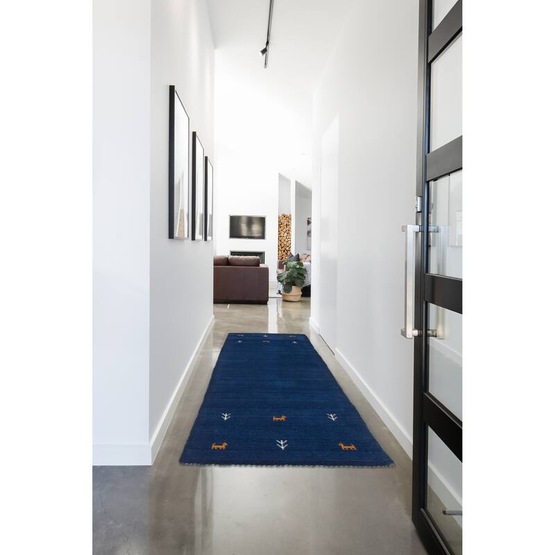 Kashkuli Gabbeh Blue Rug 2'6" x 6'5" - 2'6 x 6'5