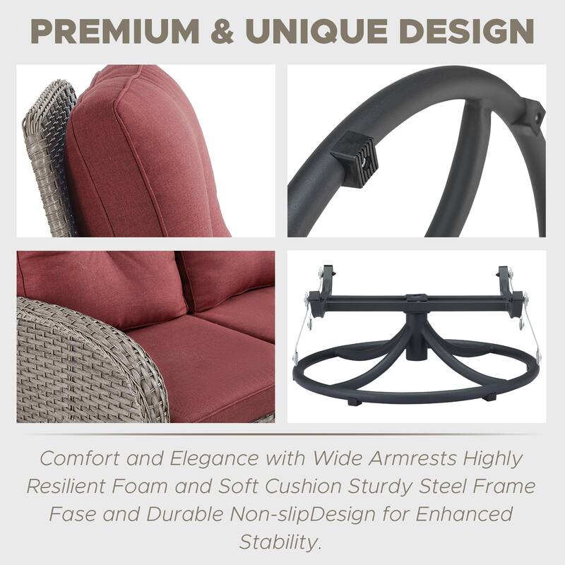 Outdoor Gliders Chair with Side Table Grey-Red - Grey