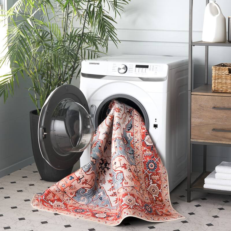 SAFAVIEH Tucson Kersten Machine Washable Slip Resistant Printed Rug - 6' Round - Beige/Rust