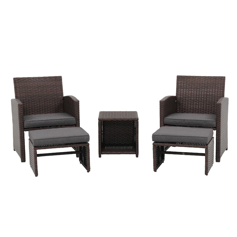 Outdoor 5-piece Brown Rattan Wicker Conversation Set