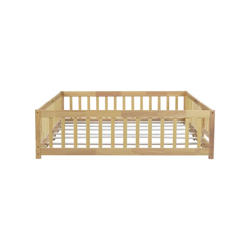 Floor Bed with Fence,Door and Safety Guardrails,Ideal for Kids' Play and Sleep