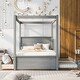 preview thumbnail 20 of 25, Wood Canopy Bed with Trundle Bed and two Drawers ,Full Size Canopy Platform bed With Support Slats, No Box Spring Needed