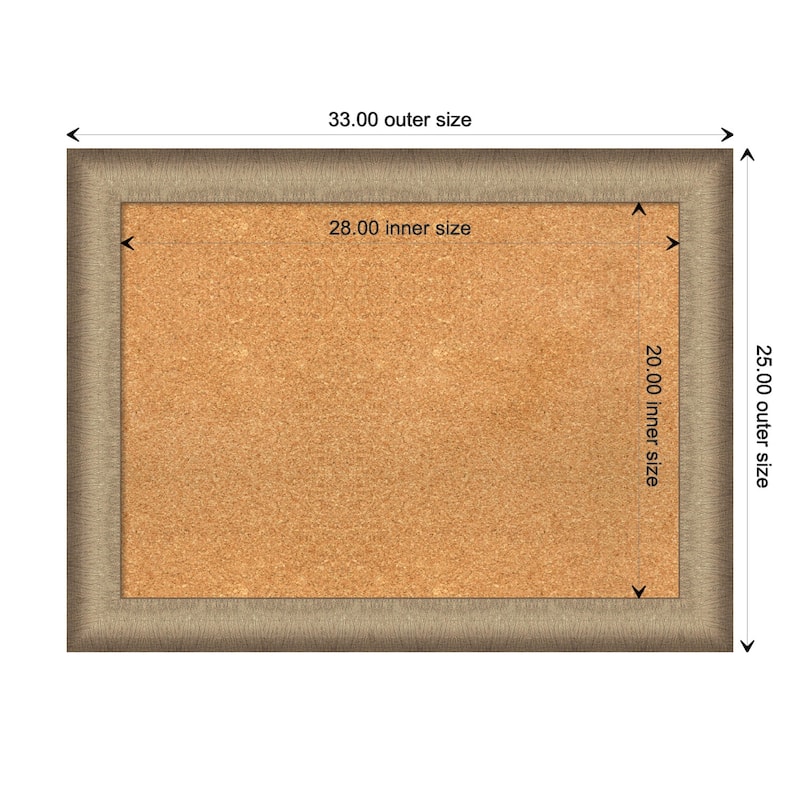 Elegant Brushed Bronze Framed Natural Corkboard Bulletin Board - Board Size 28x20