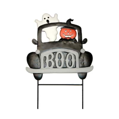 18" Metal Pumpkin & Ghost on Truck Yard Stake