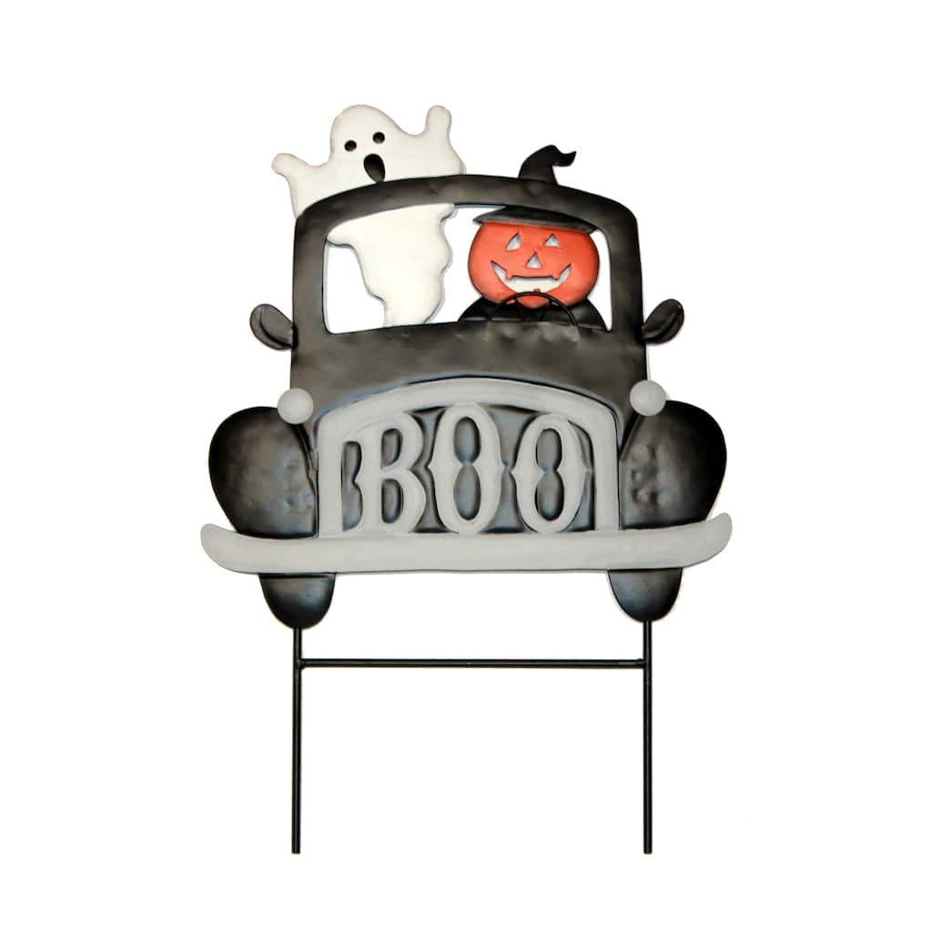 18" Metal Pumpkin & Ghost on Truck Yard Stake