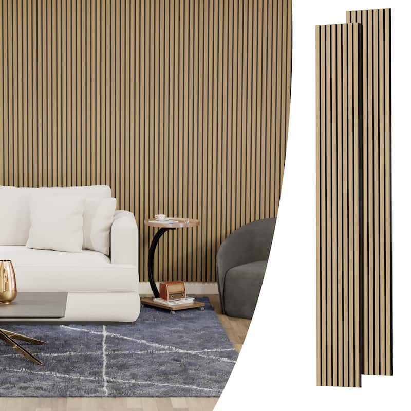 Acoustic Soundproof Slat Wall Panels 3D Decorative Wall Paneling - Natural Color - 94.5"x12"-2PCS