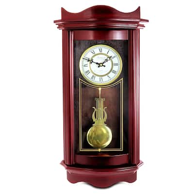 Bedford Clock Collection Decorative Wall Clock with Pendulum in Cherry