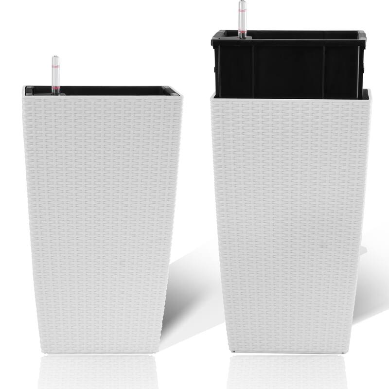 Automatic Watering Planter with Dual-Basin and Imitation Rattan Finish