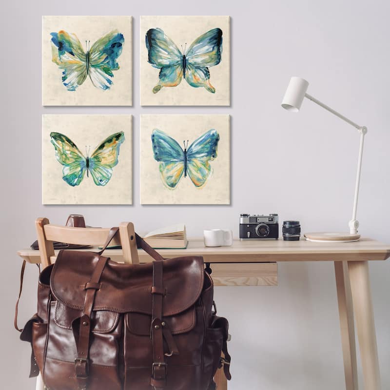 Stupell Abstract Green Butterflies Canvas Wall Art Design By Carol Robinson (Set of 4)