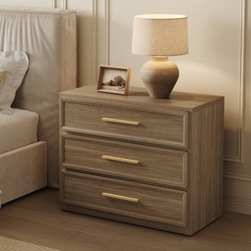 Gold-Accent 3-Drawer Nightstand: Multi-Use for Bedrooms, Guest Rooms & Dressers