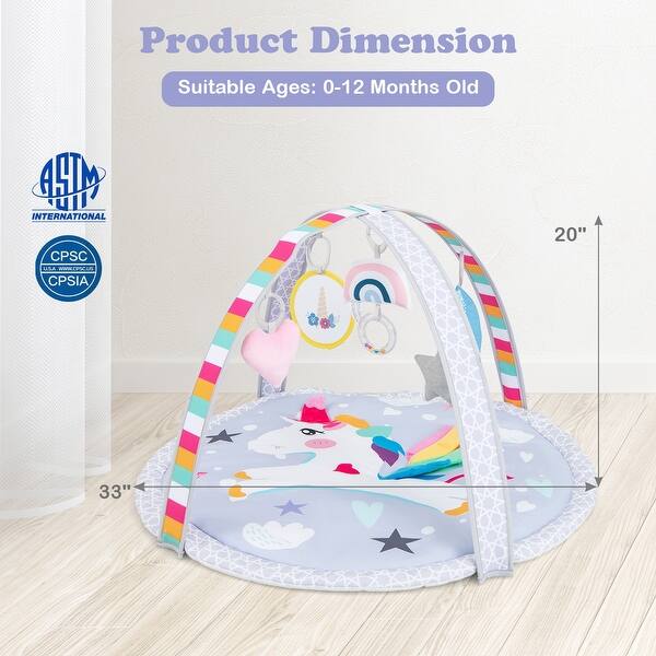 Baby Play Gym Mat 7-in-1 Tummy Time Activity Mat with 5 Detachable Toys - Multi-Color - 33"L x 33"W x 20"H