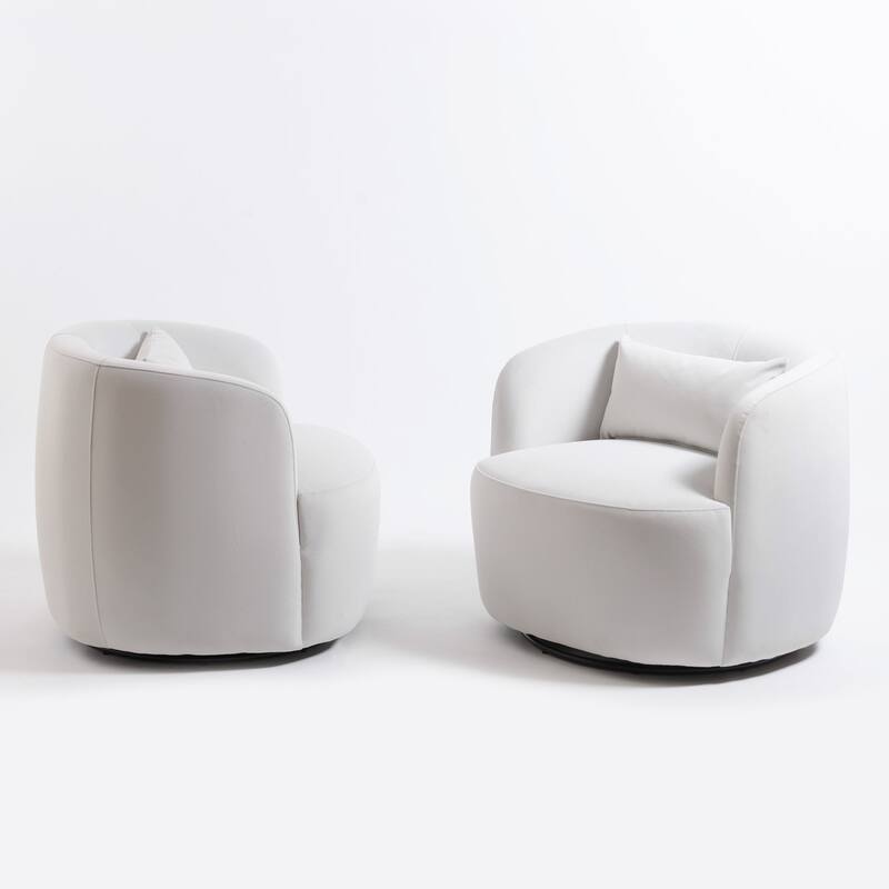 KINWELL 34" Wide Velvet Upholstered Swivel Accent Chair with Toss Pillow