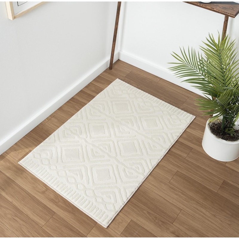 Luxe Weavers Oriental Cream Area Rug, Stain-Resistant Carpet - 2x3 - Cream