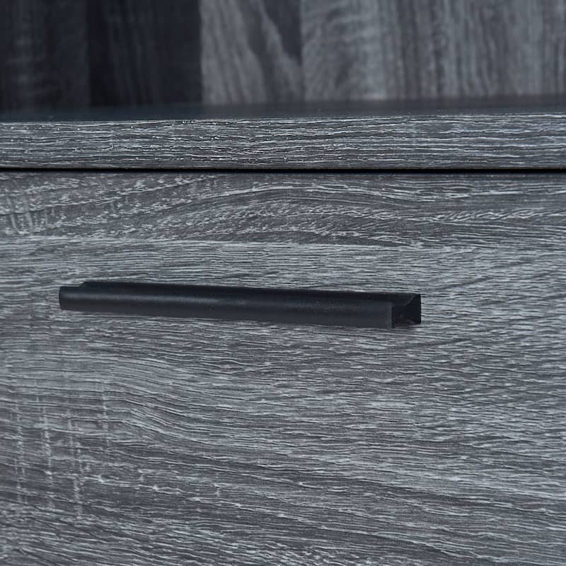 Roomfitters Mid-Century Modern Storage Cabinet with Two Drawers and Open Shelves, Wood Grain Finish