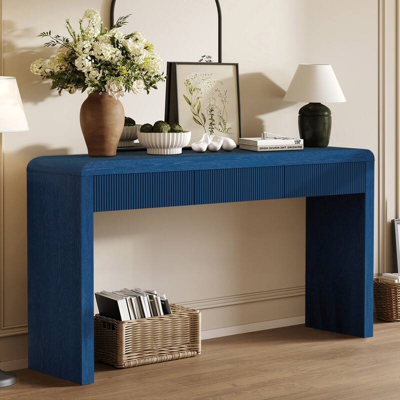 Rustic 52.9" Console Table with 3 Fluted Drawers and Solid Wood Veneer for Entryway Display and Storage