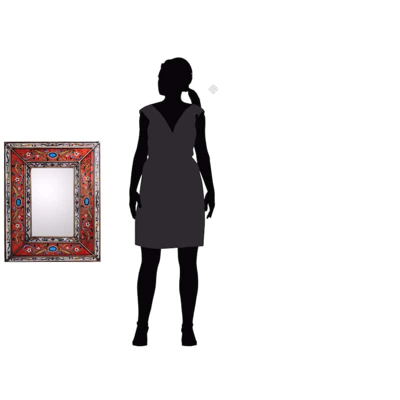 NOVICA Cajamarca Handmade Red Rectangular Floral Baroque Wall Mirror