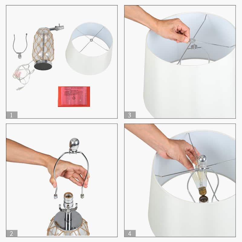 Modern Glass Table Lamp Coastal 26-inch Cylindrical Desk Lamp with Jute Rope Design - L15" x H26"