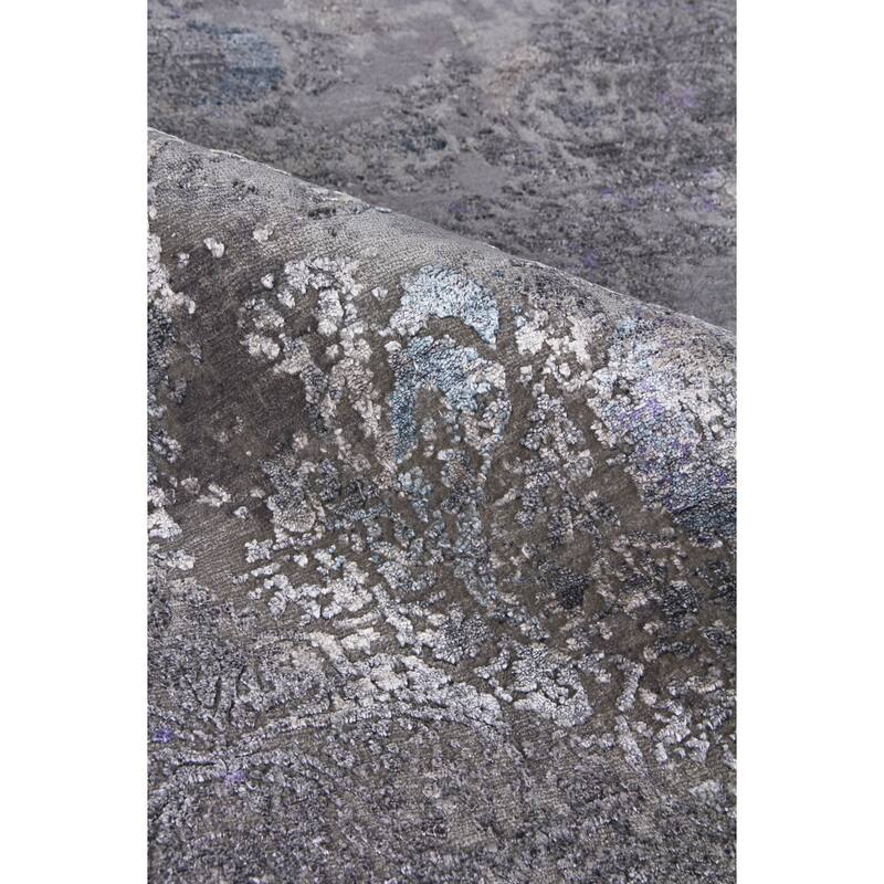 EXQUISITE RUGS Maison Hand-knotted Wool/Bamboo Silk Charcoal/Purple Area Rug.
