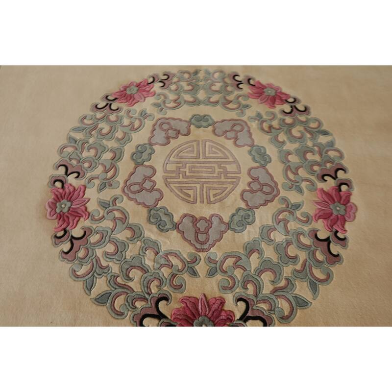 9'6''x14 Hand Knotted Wool IvoryPlush Pile Aubusson Savonnerie Traditional Rug - 9' 6'' x 14'