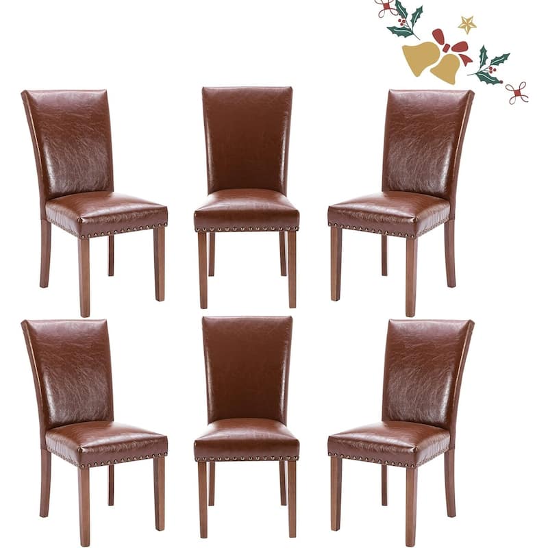 Upholstered Parsons Dining Chairs Set of 2/4/6, Fabric Dining Room Kitchen Side Chair with Nailhead Trim and Wood Legs