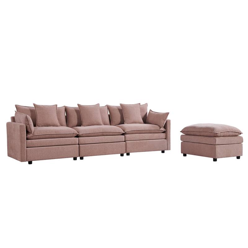 Spacious L-Shaped Chenille Couch with Ottoman Bench, 3-Seater Sleeper Sofa for Living Room