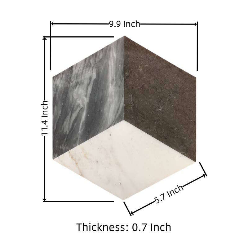 Roomfitters Hexagon Waterjet Marble Tile for Floor and Wall, Polished Natural Stone, Genuine Marble, 12-Piece Box, Gray Black