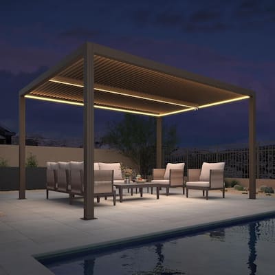 PURPLE LEAF Bronze Louvered Pergola with Adjustable Roof for Deck Backyard Garden Hardtop Gazebo