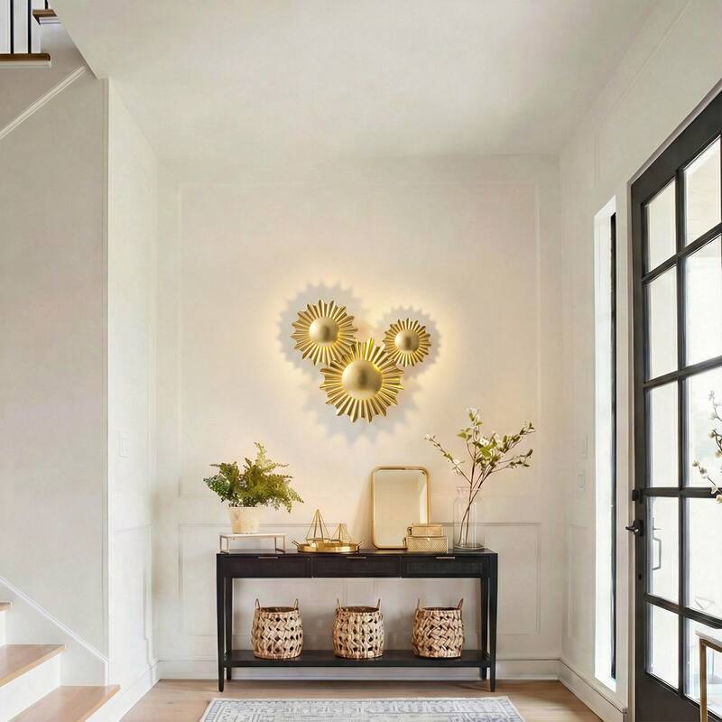 17" Art Deco Gold 3-Light LED Sunbeam Flush Mount Wall Light Sconce