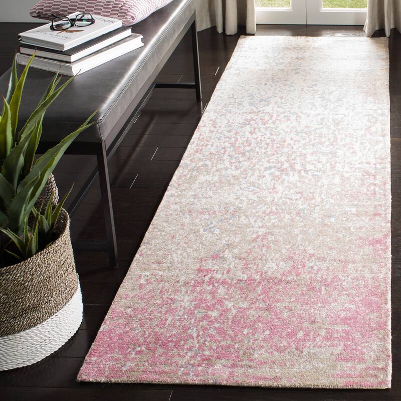 SAFAVIEH Hand-knotted Expression Dagrund Vintage Abstract Viscose Rug - 2'6" x 8' Runner - Ivory/Blue