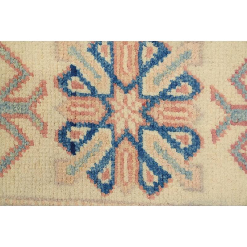 Hand Knotted Oriental 100% Wool Carpet Traditional Geometric Beige & Ivories Kazak Area Rug - 9' 11'' X 8' 2''