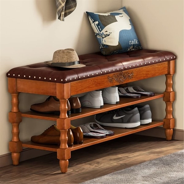 Solid Wood Shoe Bench Entryway Bench with Lift Top Walnut Overstock